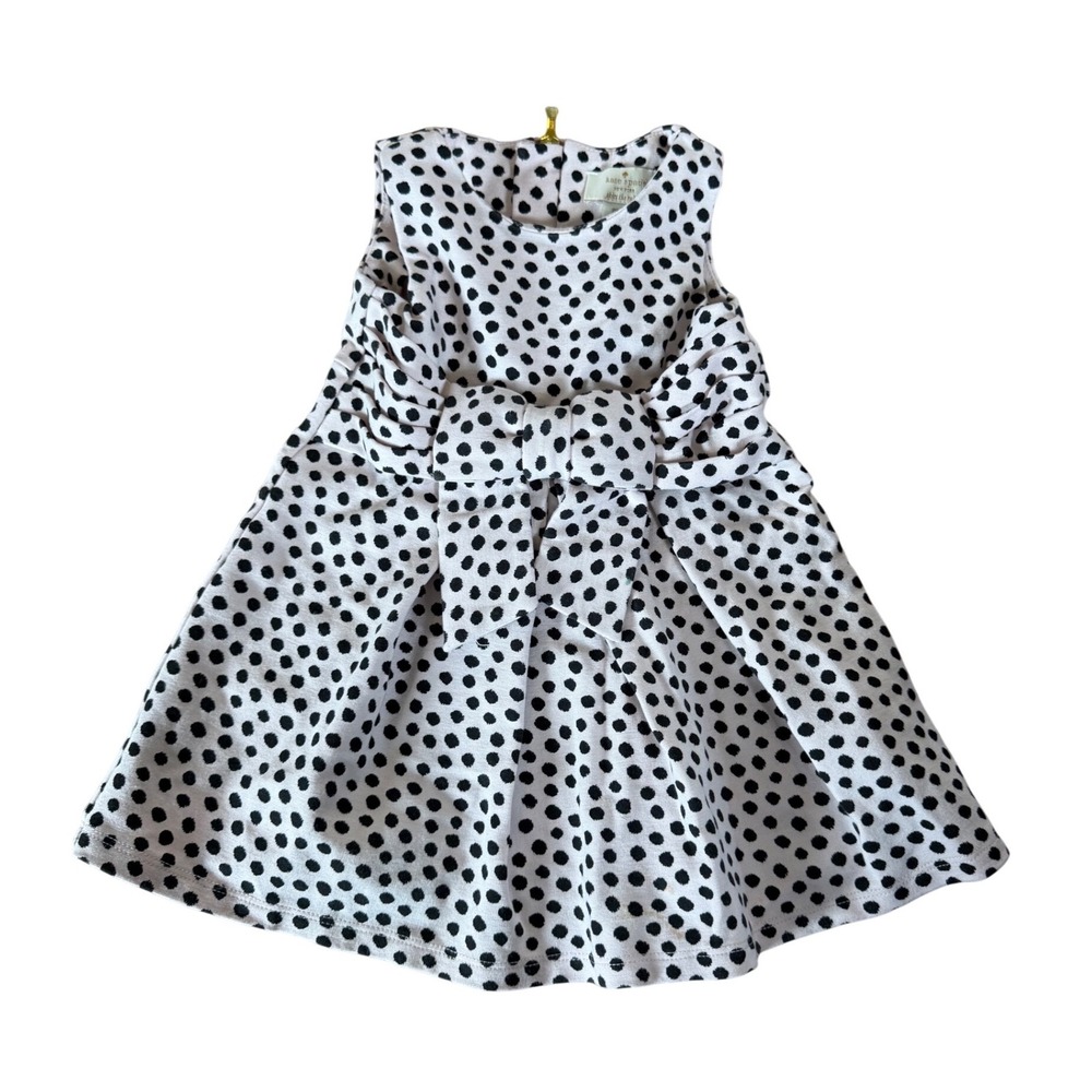 Kate Spade New York white‎ and black polka dot bow front infant dress